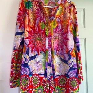 DESIGUAL long-blouse tunic US L (M) colourful floral design long sleeves